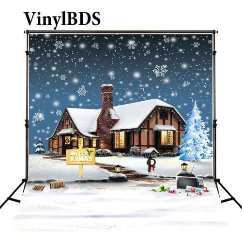 VinylBDS Merry Christmas Nature Backdrop Frozen Snow House Backdrops Children Winter Snowflake Backgrounds for Kids Photo Studio