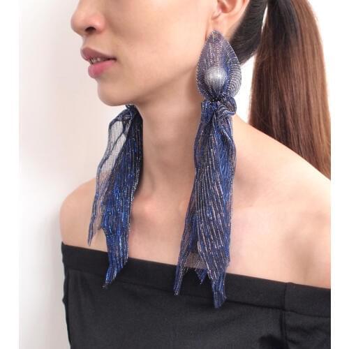 MANILAI Fashion Lace Long Earrings Wrap Imitation Pearl Crystal Beaded Large Statement Earrings Wedding Jewelry Elegant Earrings