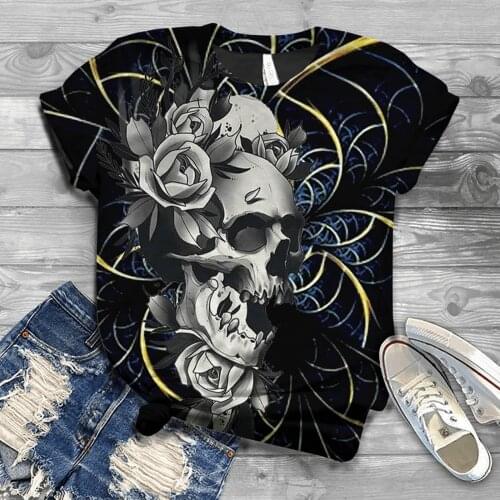 Harajuku Woman Tshirts Fashion Women O-neck Short Sleeve 3D Skul Digital Print Top T-Shirt Femme Mujer Camisetas