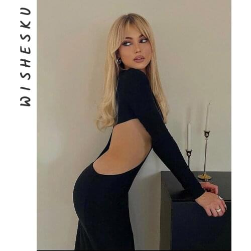 Women Sexy Hollow Out Bodycon Midi Dresses Long Sleeve O Neck Streetwear Party Elegant Robe 2021 Autumn Club Slim Runway Dress