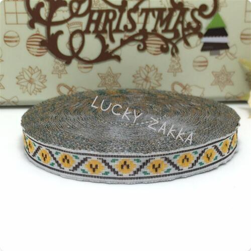 1/2"(12mmx15y/sets) 100% polyester Woven Jacquard ribbon Yellow chicken Geometric series lace bracelet accessories ribbon