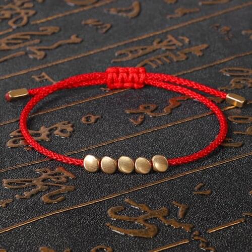1PC DIY Lucky Bracelets Handmade Buddhism Copper Beads Red String Wax Thread Wrist Bracelet for Men Women Lucky Jewelry Gifts