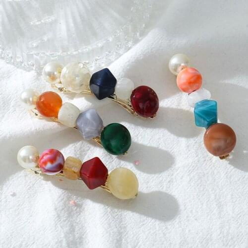 1 pc Fashion Women Colorful Acrylic Resin Beaded Hair Clip Candy Color Irregular Beads Hairpins New Hairgrip Hair Accessories