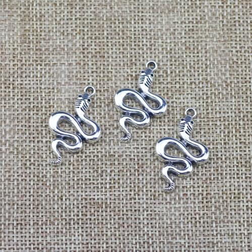 10 Pieces 18*30 mm Newest Style Antique Silver Color Snake Wicca Charms Pendant Keychain For DIY Jewelry Making