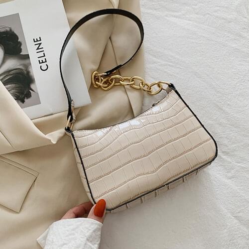 2021 Spring Simple Handbags For Women Stone Prints Pu Leather Shoulder Bag Chain Style Female Crossbody Bag And Small Purse