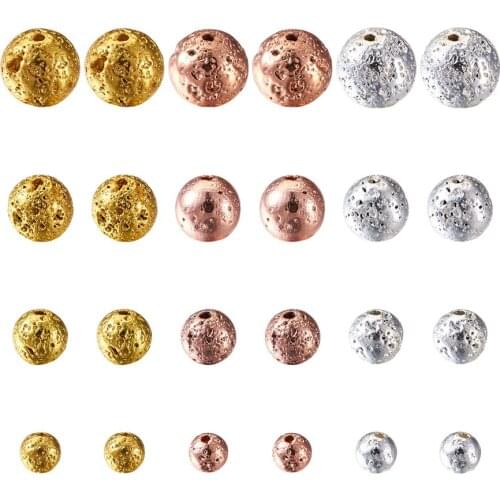 240pcs Natural Lava Round Beads 3 Colors 4-10mm Electroplated Rock Stone Loose Gemstone for DIY Bracelet Necklace Jewelry Making