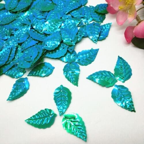 50g/lot Leaf Sequins 13*24mm PVC Sewing Crafts DIY Garment Accessories Leaves With 2 Holes Dark Green AB