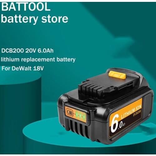 BATTOOL 1 Pcs 6000mAh Replacement Battery 20 Volt Battery Pack For DEWALT DCB200 DCB204 Li-Ion Power Tool DCB180 DCB181 DCB182