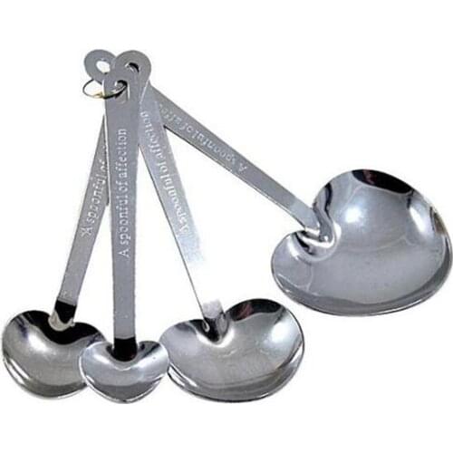 Fast shipping Love Wedding favors of Simply Elegant Heart Shaped Stainless Steel measuring spoon 4pcs/set gift box