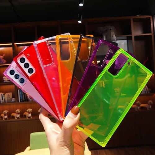 Square Fluorescent Color Phone Case For Samsung S21 Note20 Ultra A10 50 A70 S20 FE S9 S10 Plus A51 4G A71 5G Neon Soft TPU Cover