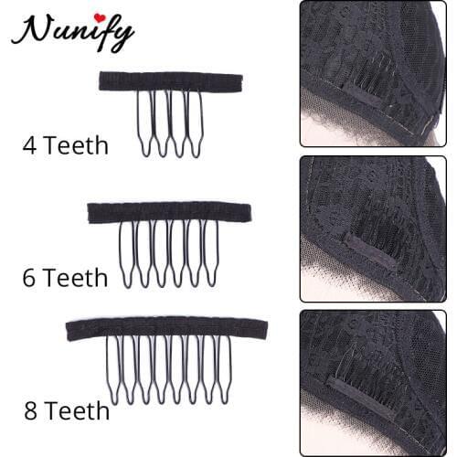 Nunify 12-24Pcs/Lot Black Wig Comb Clips With Steel Tooth Polyester Cloth Wig Accessories Styling Tools Convenient For Hair