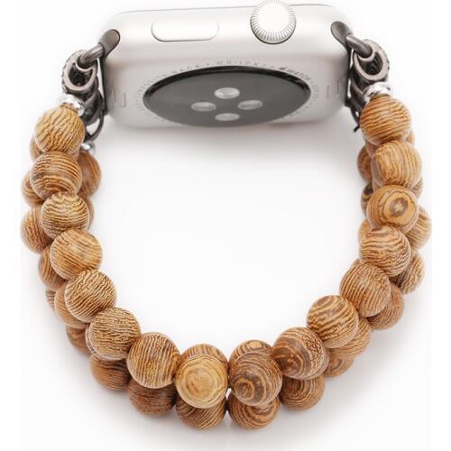 Handmade Wood Beaded Elastic Bracelet Belt For Apple Watch Band Wooden 38mm 42mm 40mm 44mm Apple iWatch Strap Series 2/3/4/5