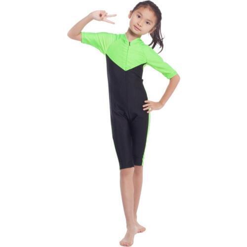Children Girls Swimwear Conservative One-piece Swimsuit Muslim Short Sleeve Swim Islam Beach Swimming Wear Diving Suits Burkinis