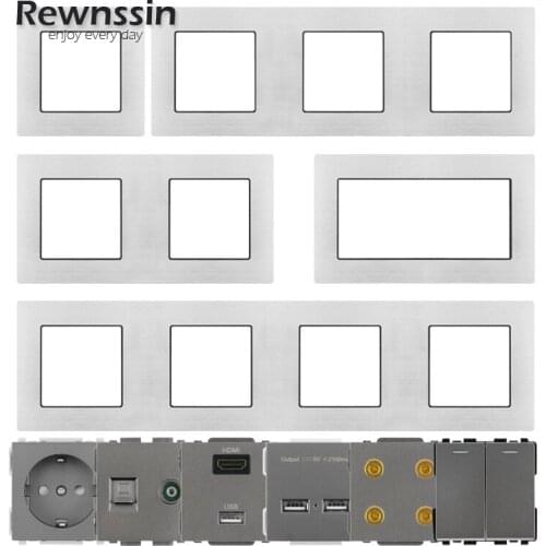 DIY Customized Silver Switch Socket Module Parts White Aluminum Alloy Panel Frame Free Combination EU/FR USB Socket Light Switch