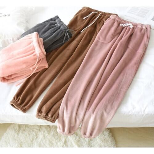 Fdfklak Autumn Winter Women Flannel Trousers Warm Pajamas Pants M-XXL Plus Size Fall Homewear Lounge Wear Sleep Bottoms