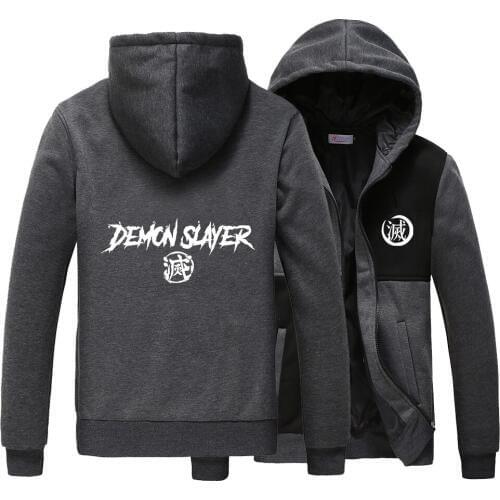High Q Demon Slayer: Kimetsu no Yaiba Printing Kamado Tanjirou Fleece Splicing Coat Jacket Long Sleeves Zipper Hooded Cardigan