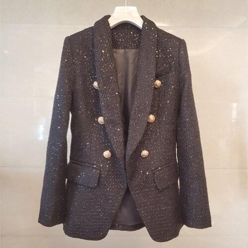 France Style Elegant Sequins Women Blazer jackets High quality Women winter double-breasted tweed coat C584