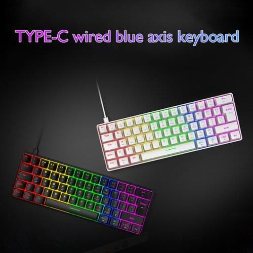 T60 Wireless RGB Backlight Gaming Keyboard Mechanical Gaming Keyboard Blue Switch 62 Keys Wired 18 RGB Lights Effect