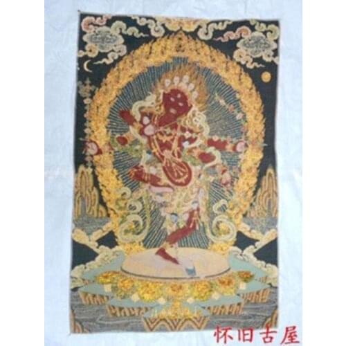 Exquisite old Tibetan tangka with handwork silk jing gang buddha scroll