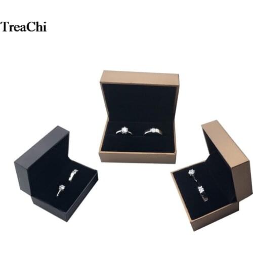 Quality Couple Ring Case Black Brown Engagement Wedding Couple Ring Packaging Storage Box Earring Cufflinks Organizer Gift Box