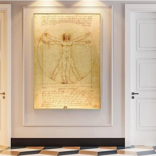 Classical Famous Vitruvian Man Study of Proportions By Leonardo Da Vinci, Poster Prints Wall Art Canvas Painting Home Decoration
