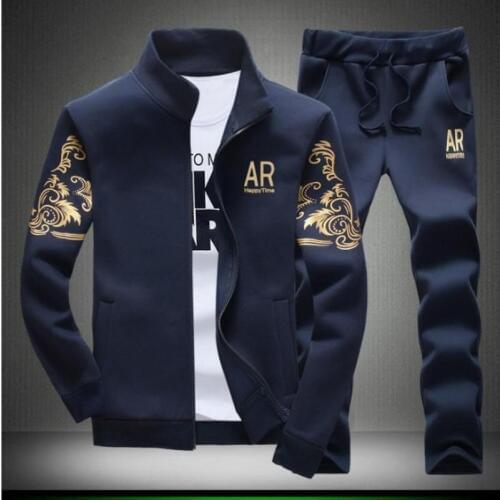 Men Clothing Sets Autumn Spring Male Standing Collar Long Sleeve Zipper Jacket+pant 2pcs Suits Letter Print Man Clothes Y42