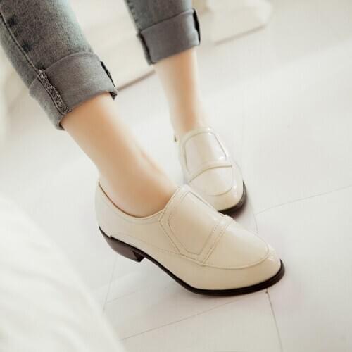 Leather shoes, womens patent leather, thick heels, Lefu shoes, British style, single shoes, beige, spring 2020 new products