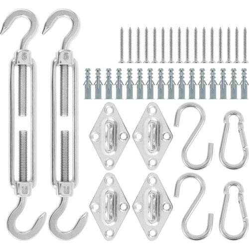 Sun Shade Sail Canopy Accessory 22pcs/set 304 Stainless Steel Hardware Kit Turnbuckle Pad Eye Carabiner Clip Hook Screws Silver