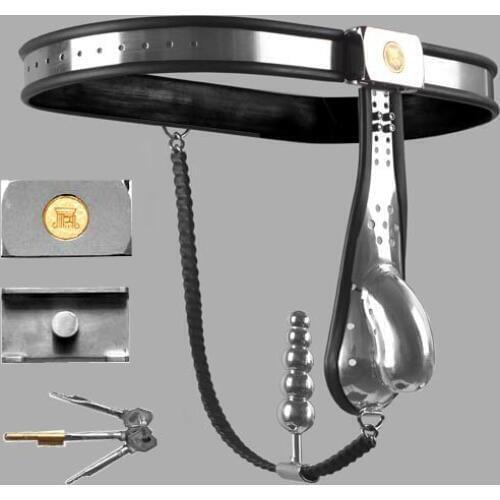 Men Chastity Belt metal sex bandage with penis cage and anal plug lock anti maturbator Drop shipping