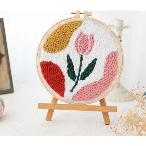 Flower punch needle kits for beginner, DIY wall art, green plants punch needle art, embroidery kit with yarn, rug hooking kit