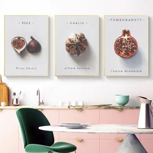 Farmhouse Kitchen Wall Art Posters and Prints Fig Pomegranate Garlic Mushroom Painting Picture Kitchen Gallery Wall Decor