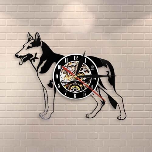 Modern Design Puppy Wall Clock DogGerman Shepherd Dog Sign Breeds Vinyl Record Wall Clock Love My Dog Dog Lover Gift Home Decor