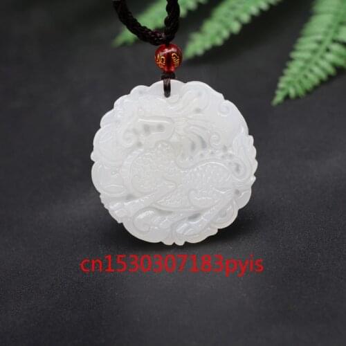 Natural White Jade Kirin Dragon Pendant Necklace Chinese Hand-Carved Charm Jewelry Fashion Amulet Accessories for Men Women Gift
