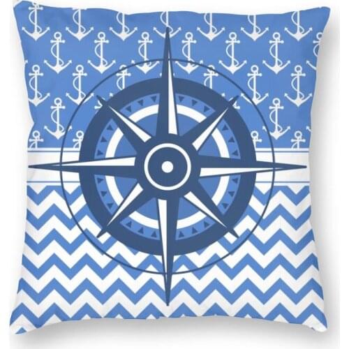 Captains Compass Cushion Cover 40x40 Home Decor Printing Nautical Anchor Sailing Sailor Throw Pillow Case for Sofa Double Side
