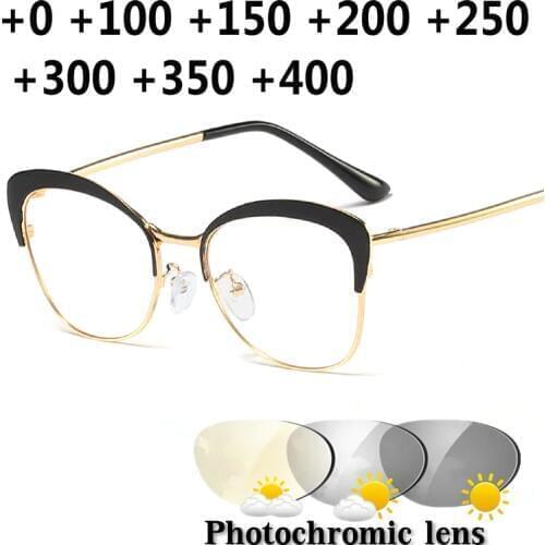 Fashion Women Sun Photochromic Reading Glasses Men Chameleon Eyeglasses Sunglasses Discoloration with Diopters 1.0 1.25 1.50 NX