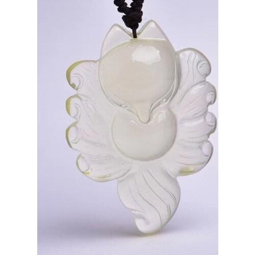 Wholesale Yellow Natural Crystal Pendants Carved Angel Fox Pendant Sweater Chain Necklace Lucky for Women Men Crystal Jewelry