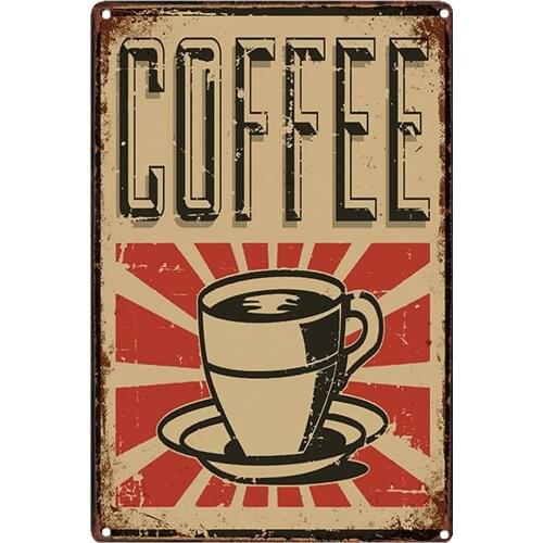 Original Retro Design Coffee Tin Metal Signs Wall Art | Thick Tinplate Print Poster Wall Decoration for Cafe/Kitchen Corner