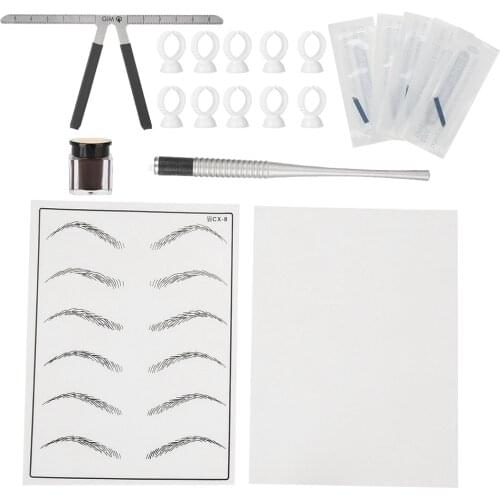 Semi-Permanent Complete Eyebrow Microblading Tattoo Makeup Tool Accessories Pen Blade Pigment Needle Set Kit For Practice Use