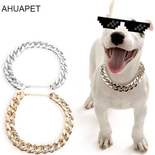 Snake Chain Slip Lead Leash Pinch Collar For Dogs Martingale Gold Plated Necklace Dog Collar For Small Big Dog Traction Rope E