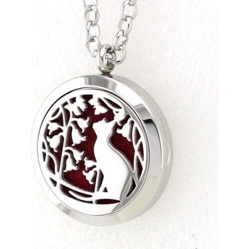 Christmas Cat 30MM Aroma Locket Necklace Pendant 316L Stainless Steel Essential Oil Perfume Locket Pendant With Free Pad