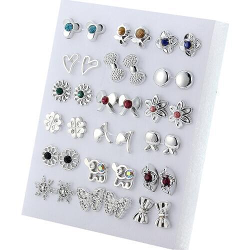 18 Pairs Colorful Rhinestone Hollow Flower Animal Mix Style Plastic Stud Earrings Set For Women Girls