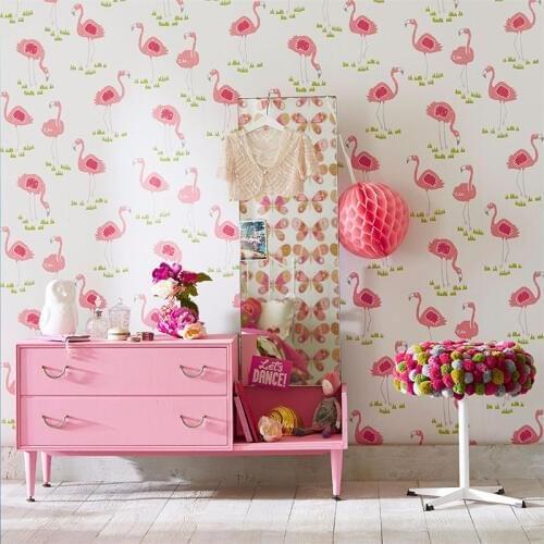 Tuya Art wallpaper for girl room cute pink flamingo pattern for princess room and kid room children room