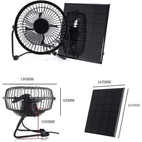 High Quality Solar Powered Panel Iron Fan 5W 6V For Home Office Outdoor Fishing Camping Inch Cooling Ventilation Fan USB