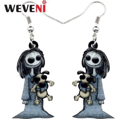 WEVENI Acrylic Halloween Dark Smile Doll Toy Earrings Dangle Drop Hoops Ghost Jewelry For Women Girl Party Costumes Charms Gift