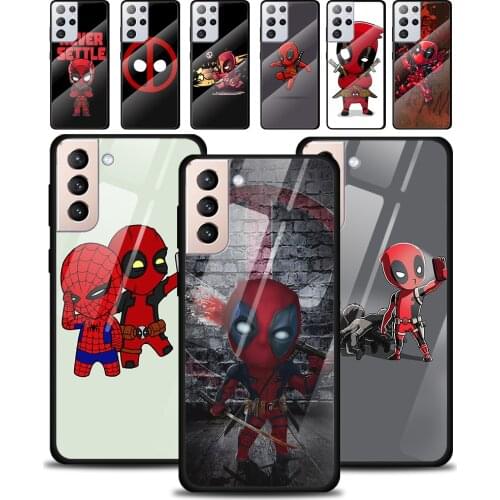 Deadpool Marvel Cartoon Tempered Glass Cover For Samsung Galaxy S21 Plus Ultra M21 M31 M51 A52 A72 Phone Case Coque