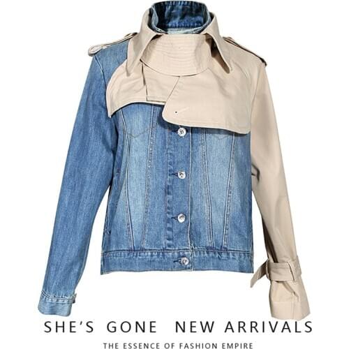 Loose Fit Khaki Split Denim Big Size Jacket New Stand Collar Long Sleeve Women Coat Fashion Tide Spring Autumn 2020 Y272