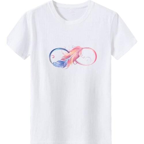 New Feather Print T-Shirt Women Fashion Women T Shirt Harajuku Graphic Tee Shirts Female Summer Cute Tops Ladies White T-shirt