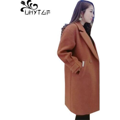 UHYTGF Autumn coat women Lapel slim winter wool jacket Temperament elegant female coats Small fresh thick warm woolen jacket 281