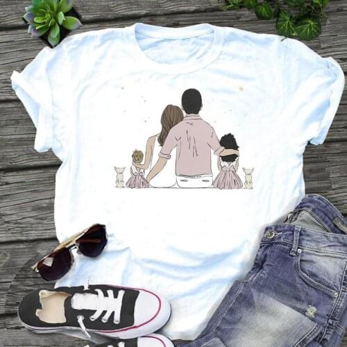 Women Happy Sweet Casual Graphic Family Love Mom Mother Cartoon Print 90s Kawaii Female Clothes Tops Tees Tshirt T-Shirt