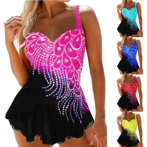 Plus Size Hirigin Women Fashion Jumpsuit Swimsuit with Rhinestones Contrast Color Sleeveless Strap V-neck Swimwear for Summer